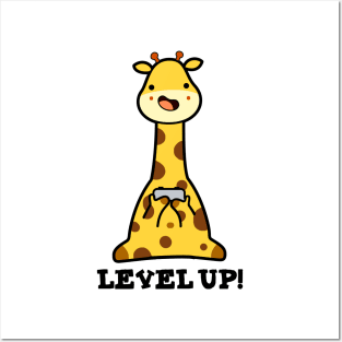 Level Up Cute Giraffe Pun Posters and Art